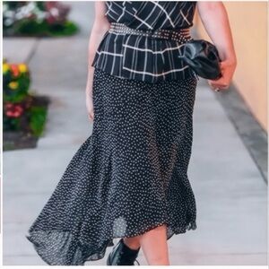 CAbi Sinatra #4024 Black White Polka Dot Handkerchief Midi Skirt Size 12